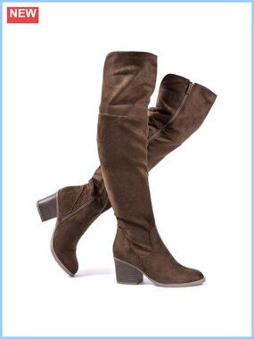 Thigh High Over the Knee Boots Stacked Block Heel Side Zip Pull On